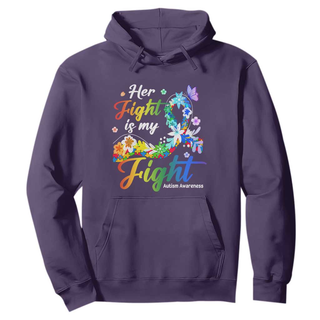 Autism Support Hoodie Her Fight Is My Fight Floral Rainbow Ribbon TS01 Purple Printyourwear