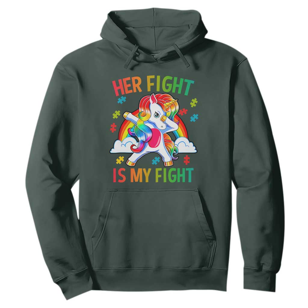 Autism Support Hoodie Her Fight Is My Fight Cute Dabbing Unicorn Rainbow TS01 Dark Forest Green Printyourwear