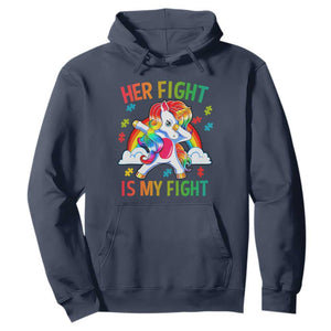 Autism Support Hoodie Her Fight Is My Fight Cute Dabbing Unicorn Rainbow TS01 Navy Printyourwear