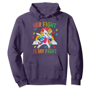 Autism Support Hoodie Her Fight Is My Fight Cute Dabbing Unicorn Rainbow TS01 Purple Printyourwear