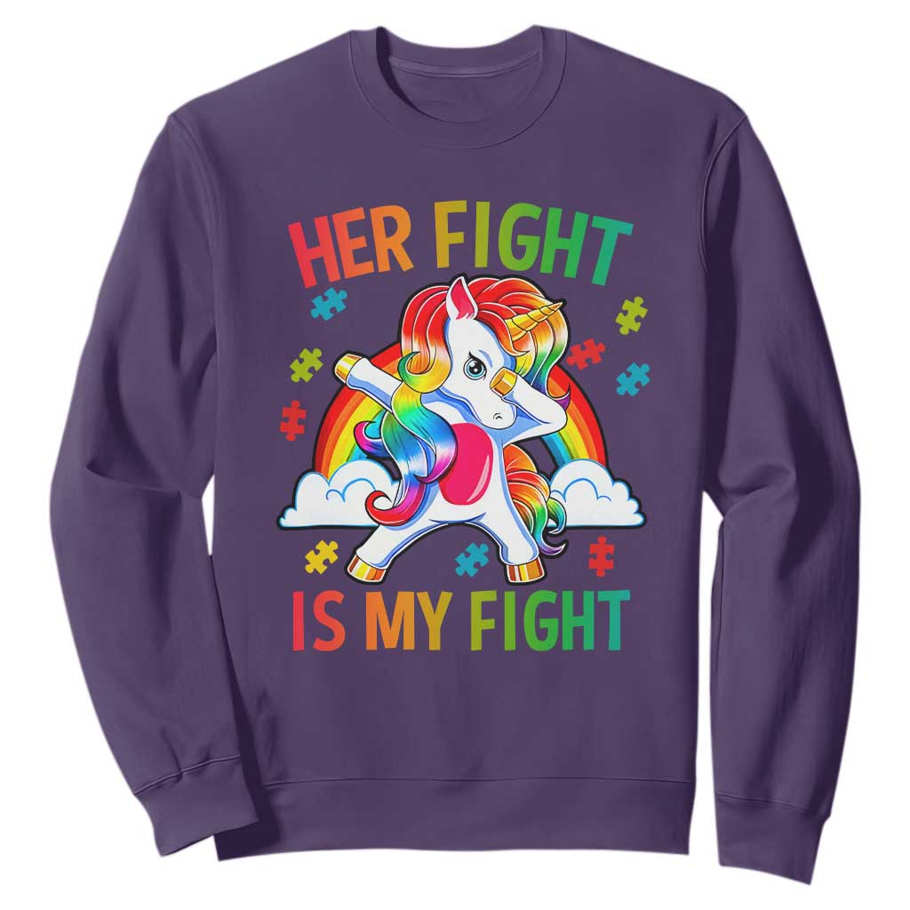 Autism Support Sweatshirt Her Fight Is My Fight Cute Dabbing Unicorn Rainbow TS01 Purple Printyourwear