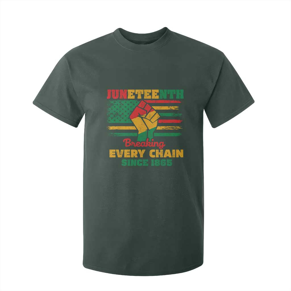 Juneteenth T Shirt For Kid Breaking Every Chain Since 1865 American Flag TS01 Dark Forest Green Print Your Wear