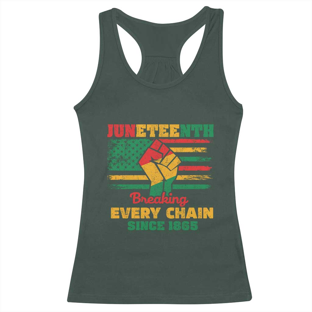 Juneteenth Racerback Tank Top Breaking Every Chain Since 1865 American Flag TS01 Dark Forest Green Print Your Wear