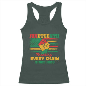 Juneteenth Racerback Tank Top Breaking Every Chain Since 1865 American Flag TS01 Dark Forest Green Print Your Wear