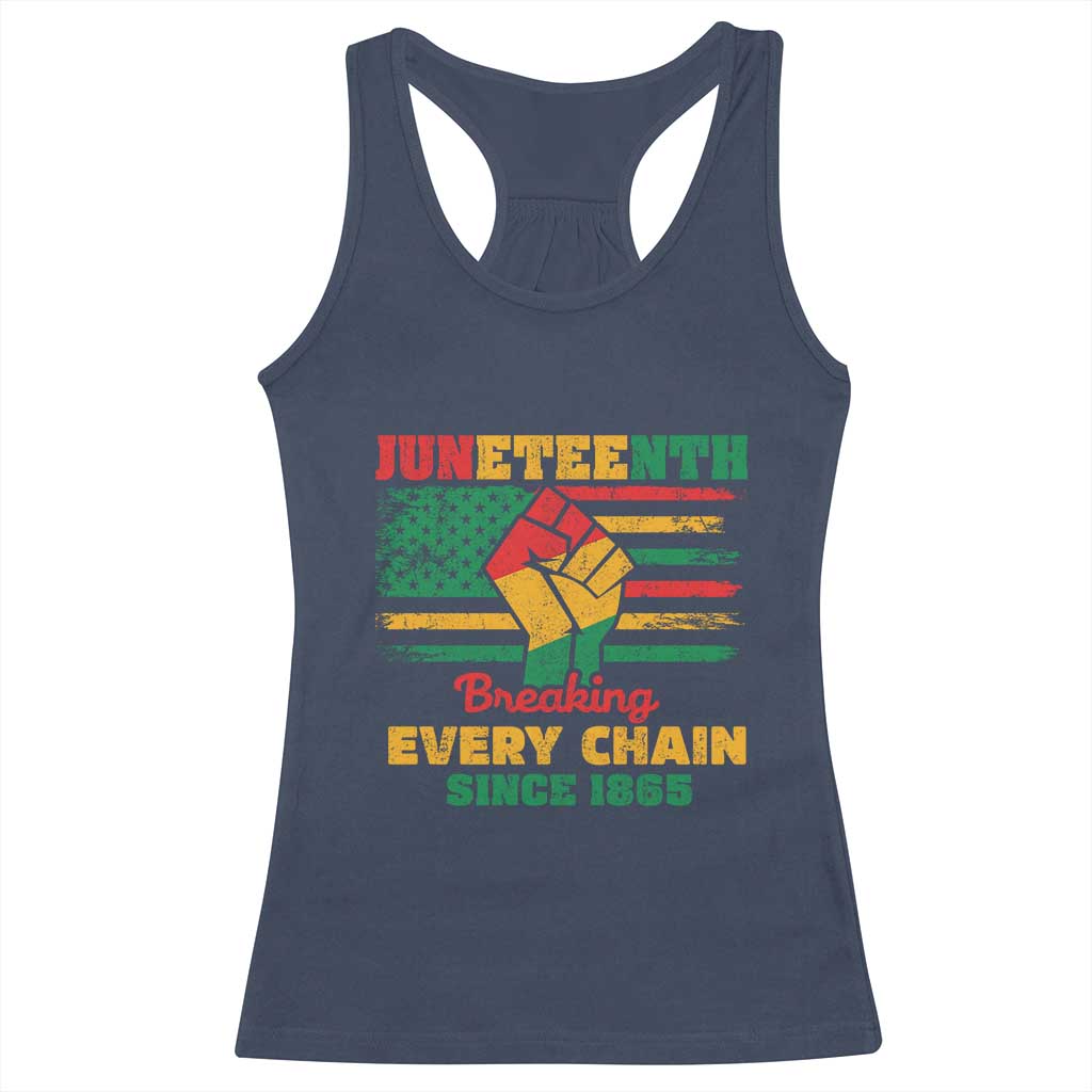 Juneteenth Racerback Tank Top Breaking Every Chain Since 1865 American Flag TS01 Navy Print Your Wear