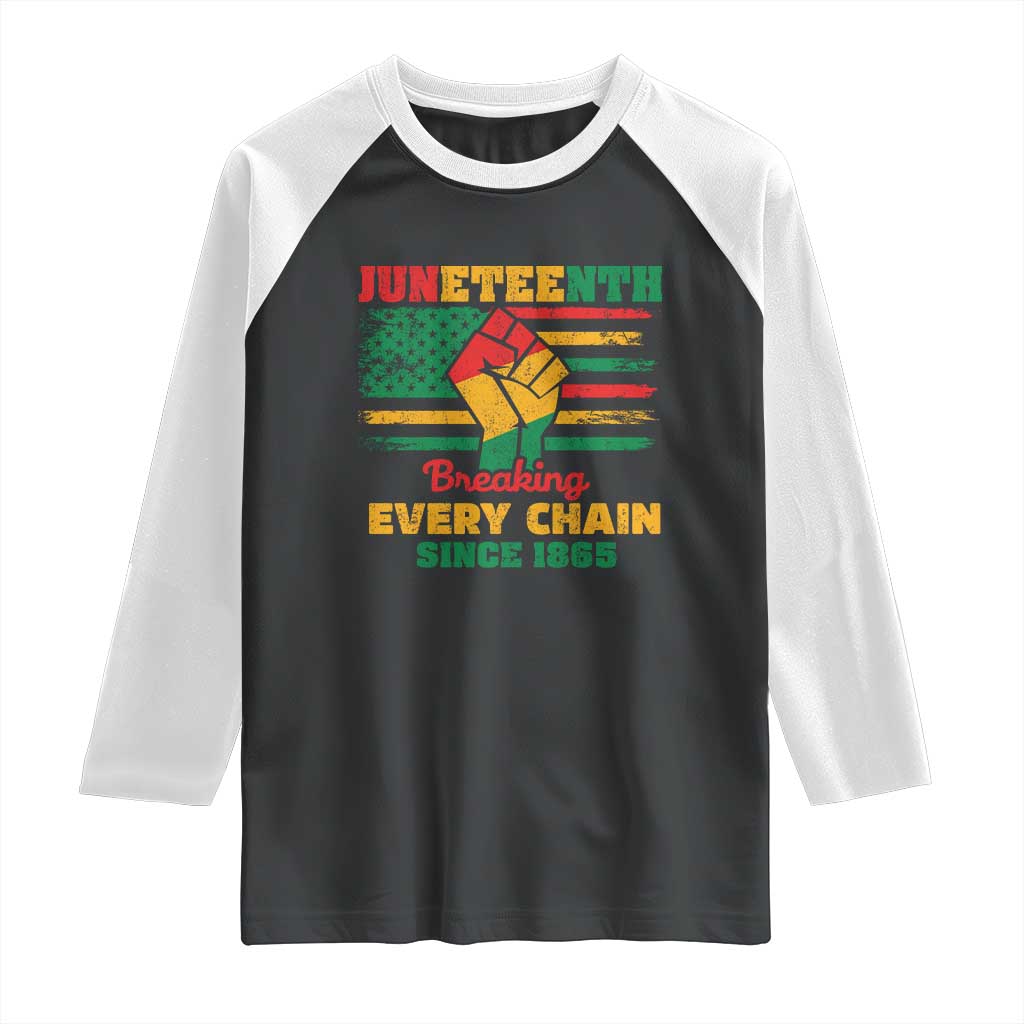Juneteenth Raglan Shirt Breaking Every Chain Since 1865 American Flag TS01 Black White Print Your Wear