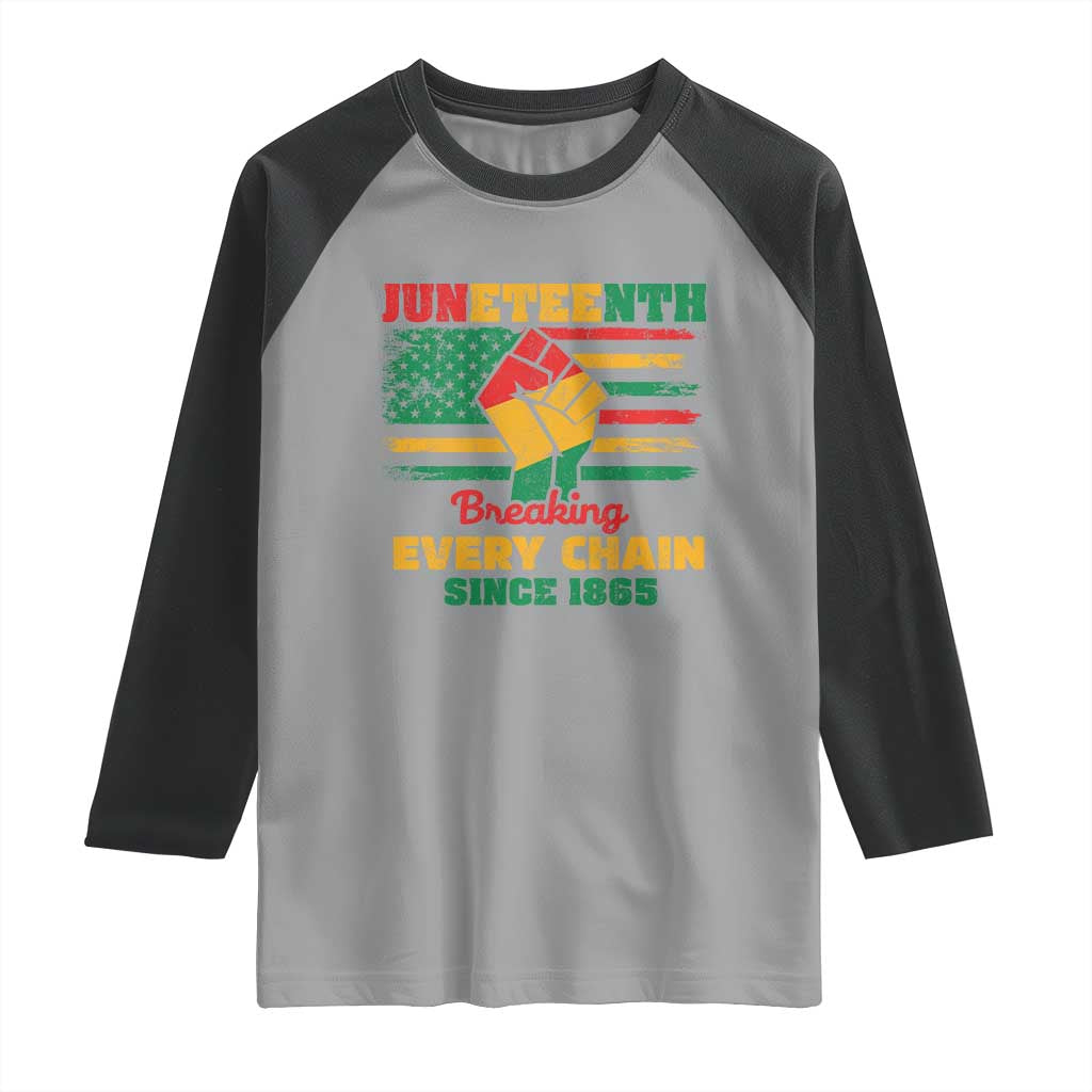 Juneteenth Raglan Shirt Breaking Every Chain Since 1865 American Flag TS01 Sport Gray Black Print Your Wear