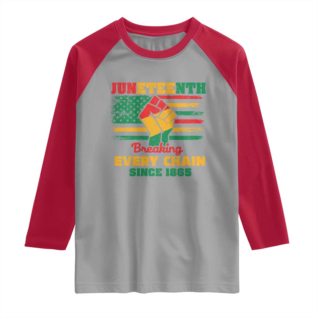 Juneteenth Raglan Shirt Breaking Every Chain Since 1865 American Flag TS01 Sport Gray Red Print Your Wear