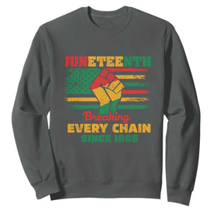 Juneteenth Sweatshirt Breaking Every Chain Since 1865 TS01 Dark Heather Printyourwear