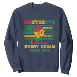 Juneteenth Sweatshirt Breaking Every Chain Since 1865 TS01 Navy Printyourwear