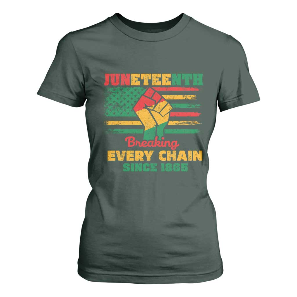 Juneteenth T Shirt For Women Breaking Every Chain Since 1865 American Flag TS01 Dark Forest Green Print Your Wear