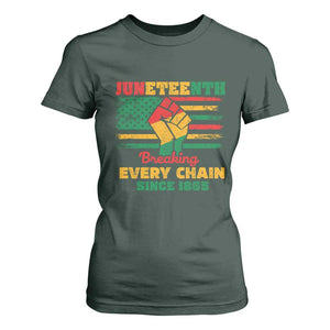 Juneteenth T Shirt For Women Breaking Every Chain Since 1865 American Flag TS01 Dark Forest Green Print Your Wear