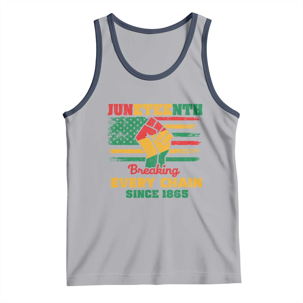 Juneteenth Tank Top Breaking Every Chain Since 1865 American Flag TS01 Athletic Heather Navy Print Your Wear