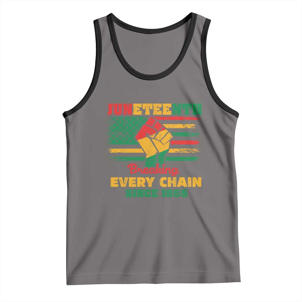Juneteenth Tank Top Breaking Every Chain Since 1865 American Flag TS01 Deep Heather Black Print Your Wear