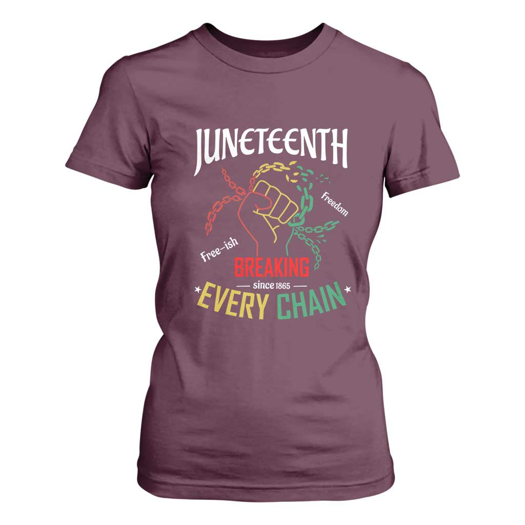 Juneteenth 1865 T Shirt For Women Breaking Every Chain Freeish Black Freedom TS01 Maroon Print Your Wear
