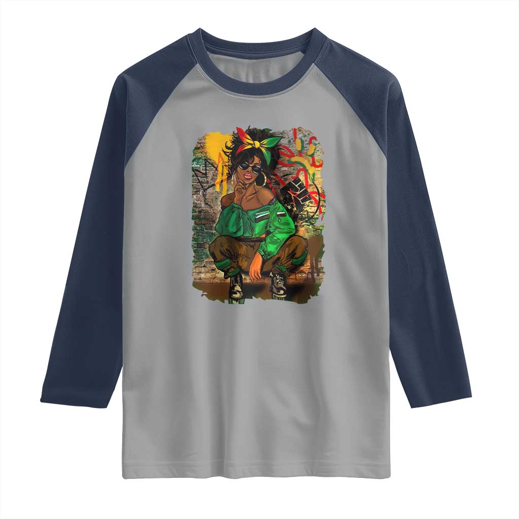 Black Heritage Pride Raglan Shirt For Melanin Black Women TS01 Sport Gray Navy Print Your Wear