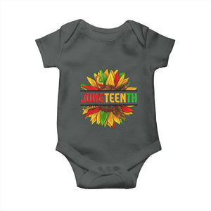 Juneteenth Baby Onesie Sunflower with Fist Black History TS01 Dark Heather Print Your Wear