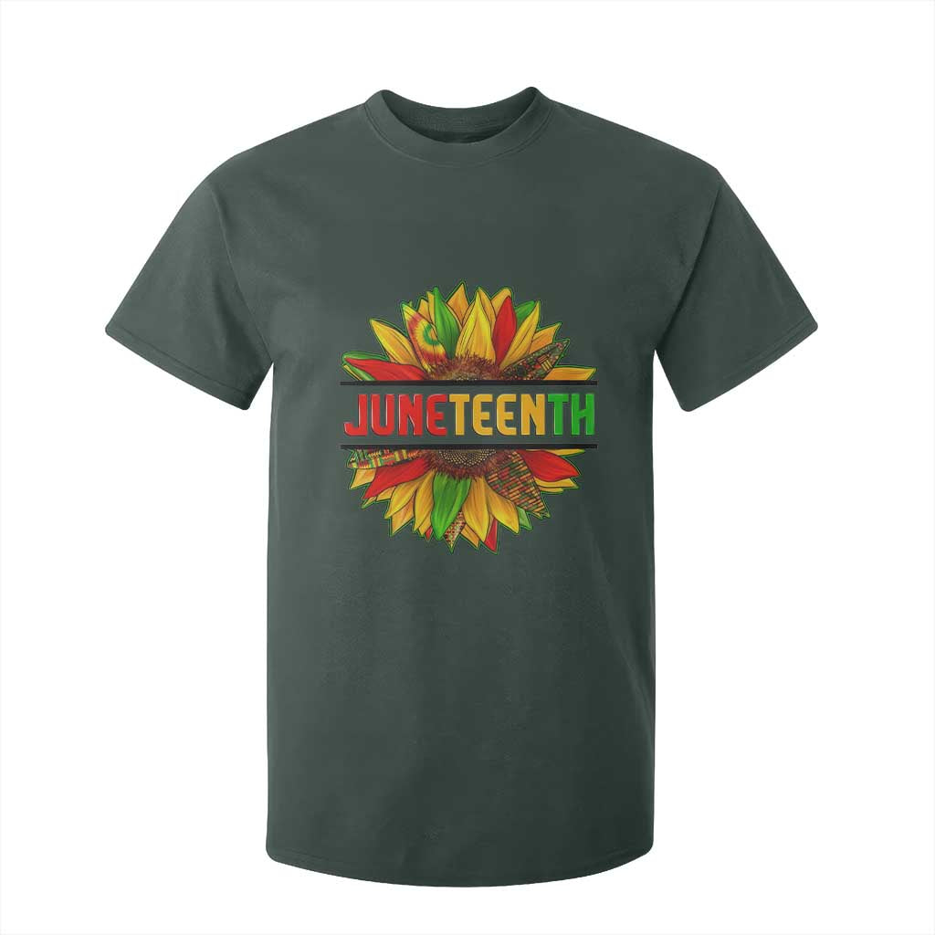 Juneteenth T Shirt For Kid Sunflower with Fist Black History TS01 Dark Forest Green Print Your Wear