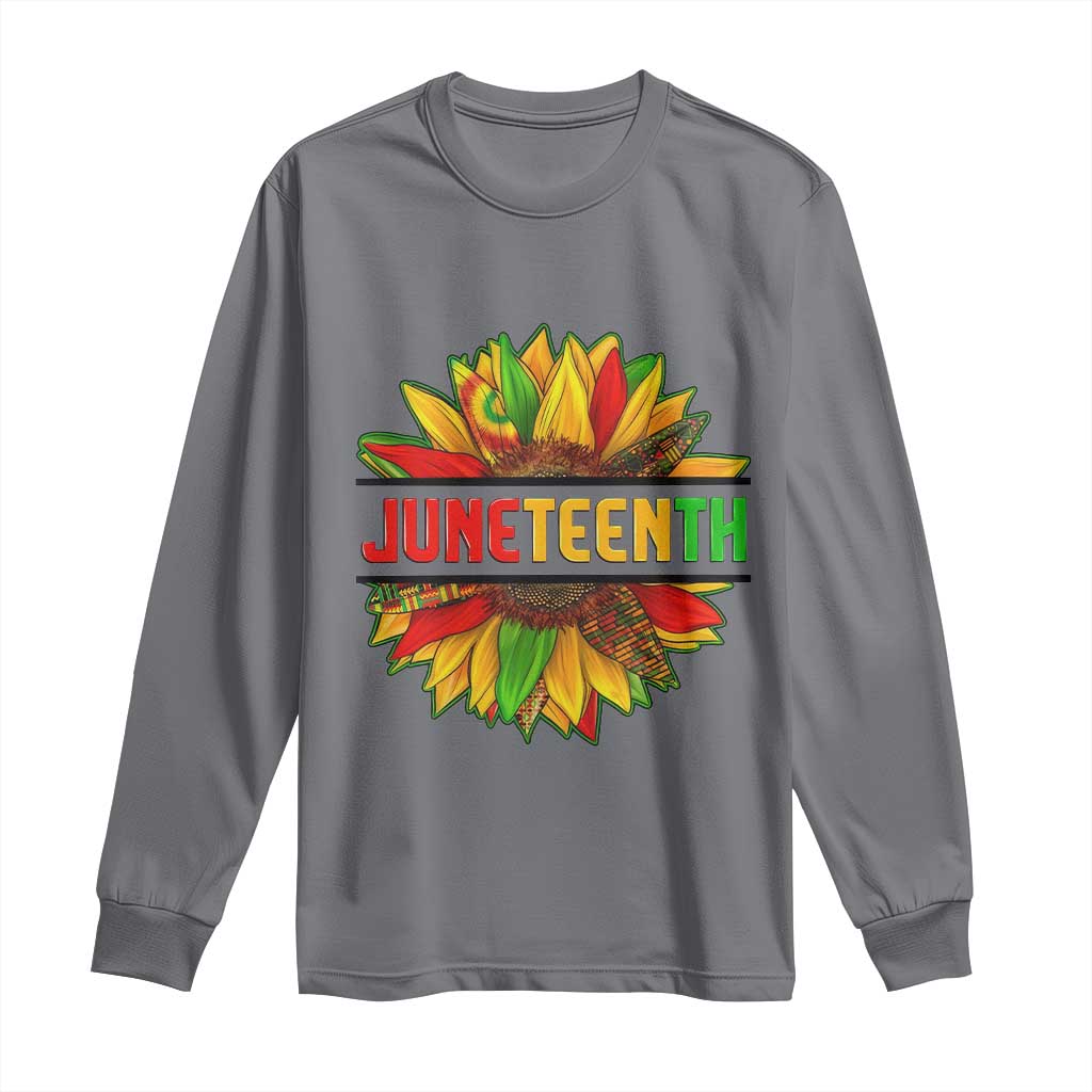 Juneteenth Long Sleeve Shirt Sunflower with Fist Black History TS01 Charcoal Print Your Wear
