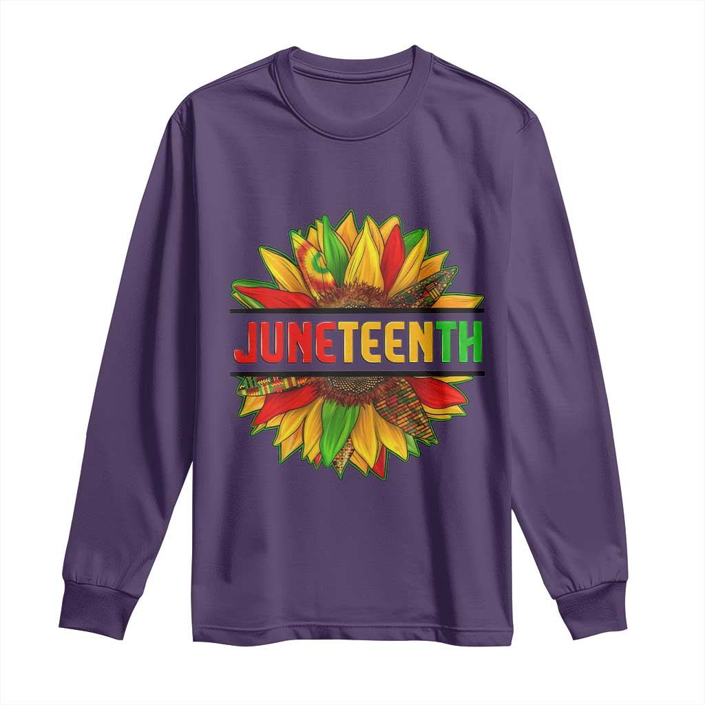 Juneteenth Long Sleeve Shirt Sunflower with Fist Black History TS01 Purple Print Your Wear