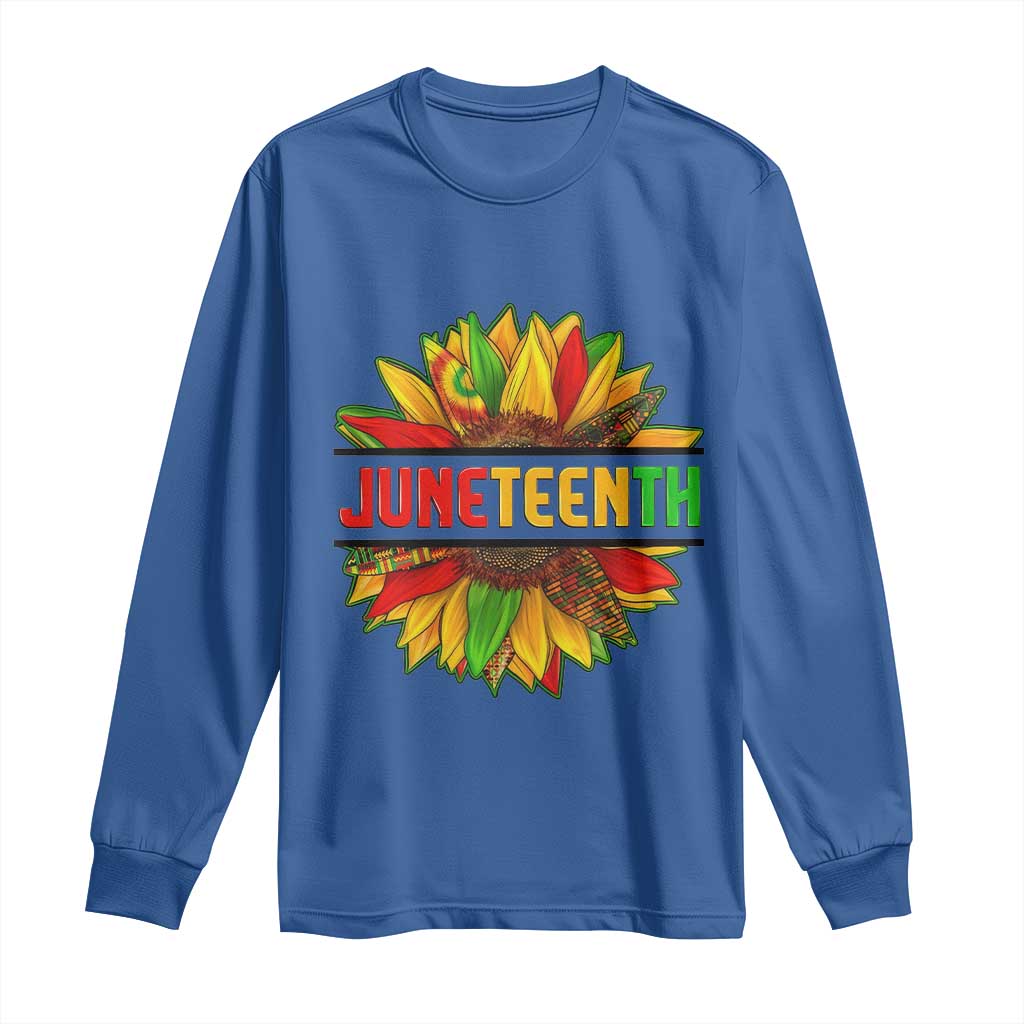 Juneteenth Long Sleeve Shirt Sunflower with Fist Black History TS01 Royal Blue Print Your Wear