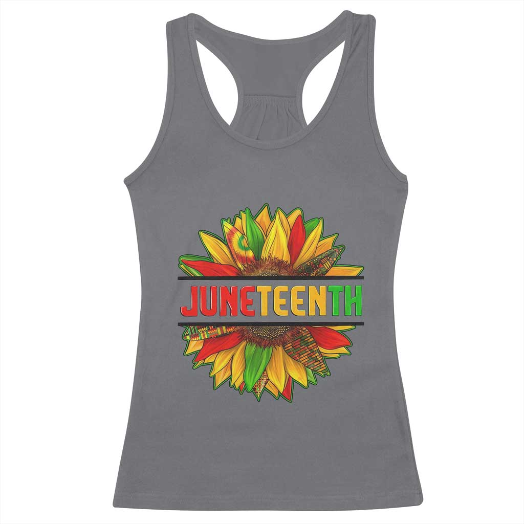 Juneteenth Racerback Tank Top Sunflower with Fist Black History TS01 Charcoal Print Your Wear