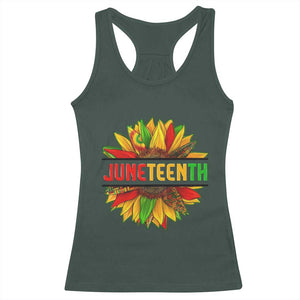 Juneteenth Racerback Tank Top Sunflower with Fist Black History TS01 Dark Forest Green Print Your Wear