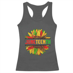 Juneteenth Racerback Tank Top Sunflower with Fist Black History TS01 Dark Heather Print Your Wear