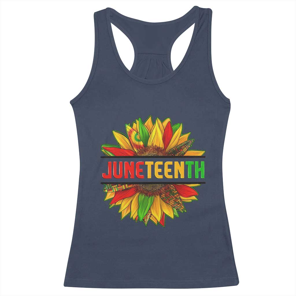 Juneteenth Racerback Tank Top Sunflower with Fist Black History TS01 Navy Print Your Wear