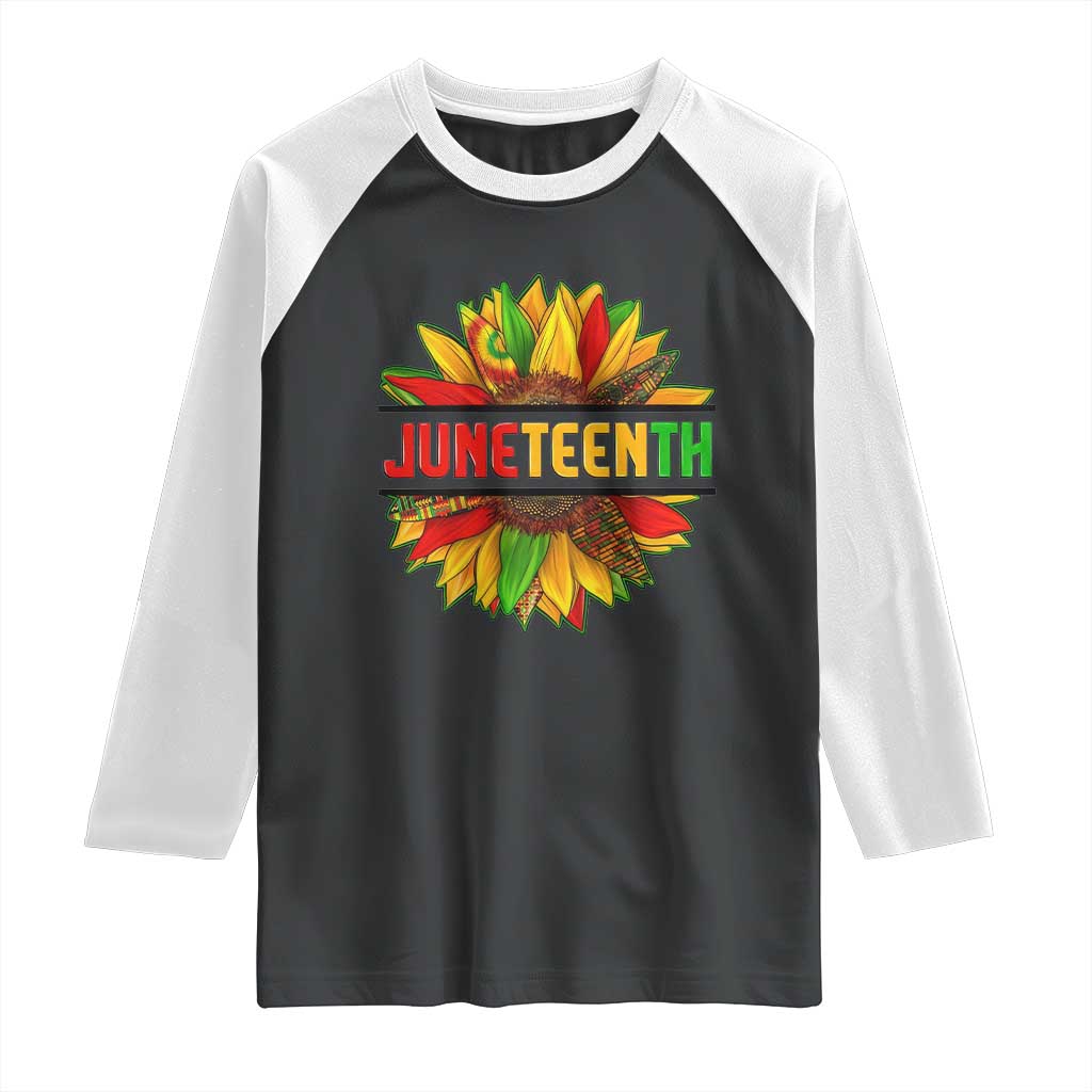 Juneteenth Raglan Shirt Sunflower with Fist Black History TS01 Black White Print Your Wear