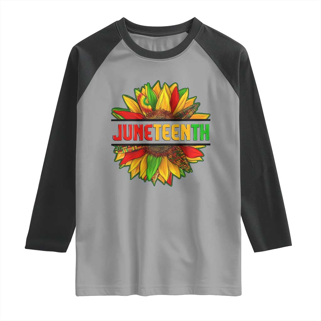 Juneteenth Raglan Shirt Sunflower with Fist Black History TS01 Sport Gray Black Print Your Wear