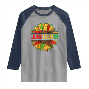 Juneteenth Raglan Shirt Sunflower with Fist Black History TS01 Sport Gray Navy Print Your Wear