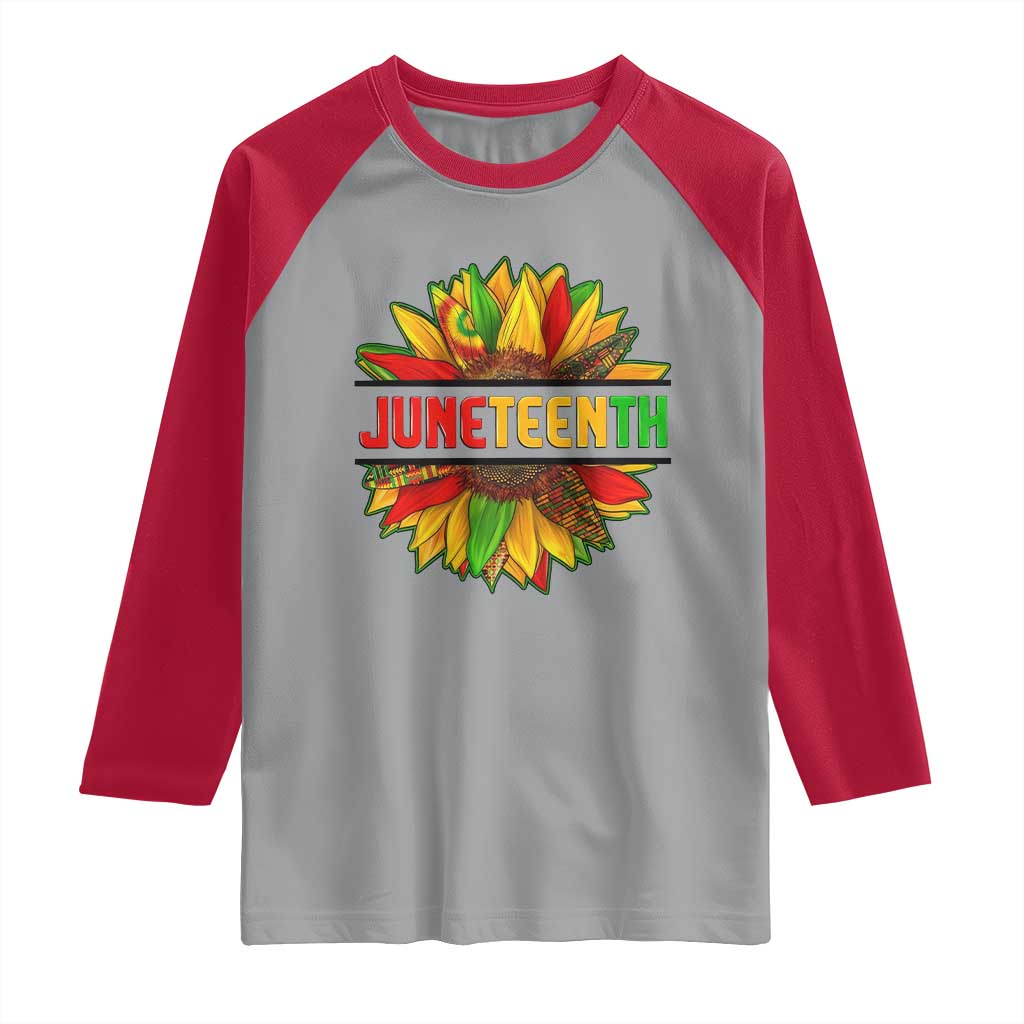 Juneteenth Raglan Shirt Sunflower with Fist Black History TS01 Sport Gray Red Print Your Wear
