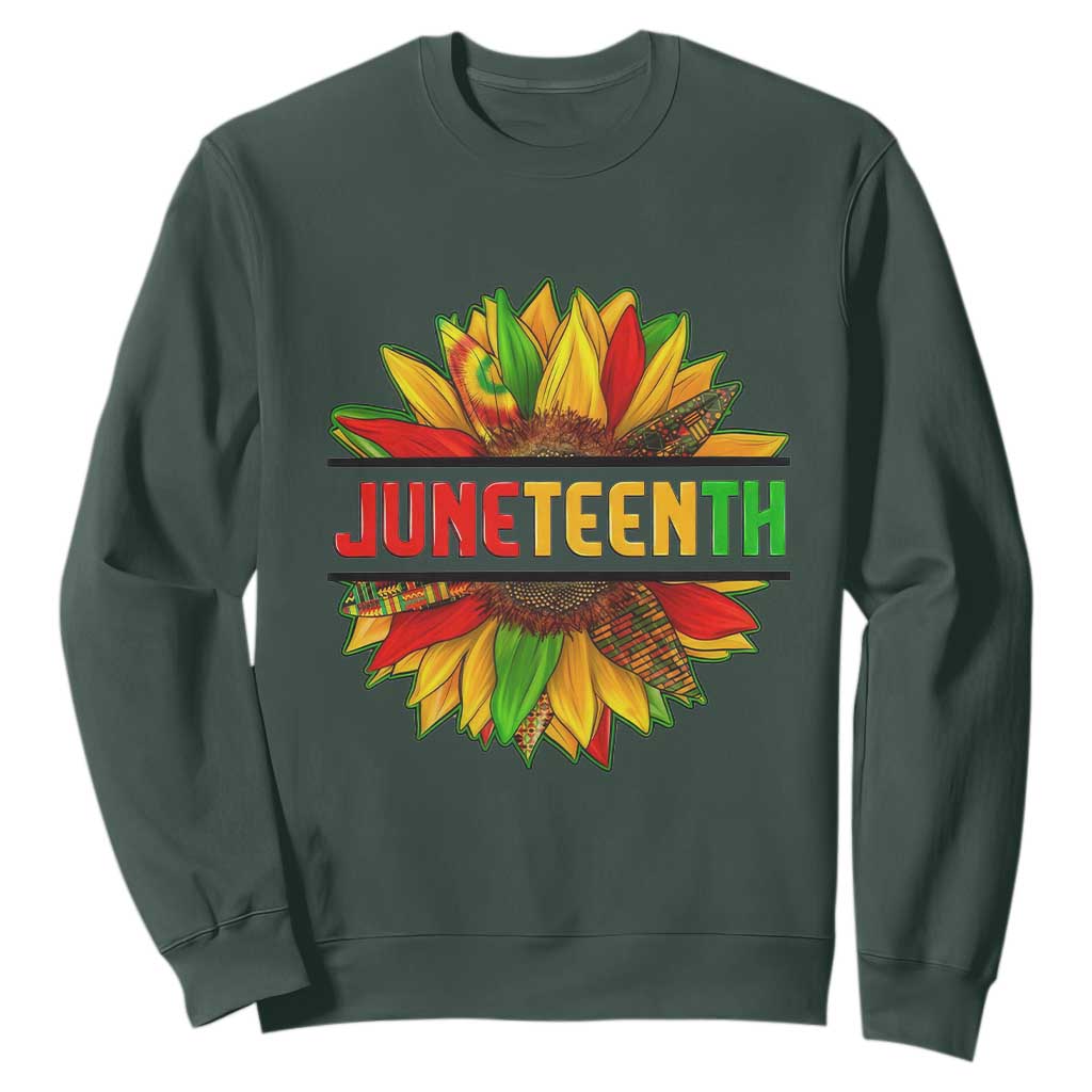 Juneteenth Sweatshirt Sunflower with Fist Black History TS01 Dark Forest Green Printyourwear