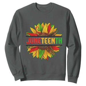 Juneteenth Sweatshirt Sunflower with Fist Black History TS01 Dark Heather Printyourwear
