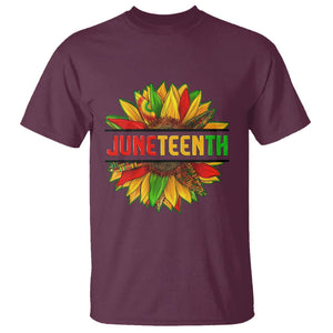Juneteenth T Shirt Sunflower with Fist Black History TS01 Maroon Printyourwear