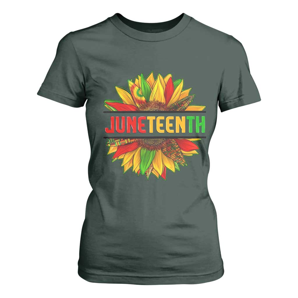 Juneteenth T Shirt For Women Sunflower with Fist Black History TS01 Dark Forest Green Print Your Wear