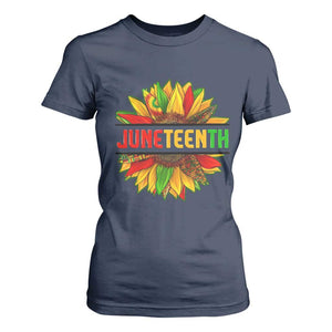 Juneteenth T Shirt For Women Sunflower with Fist Black History TS01 Navy Print Your Wear