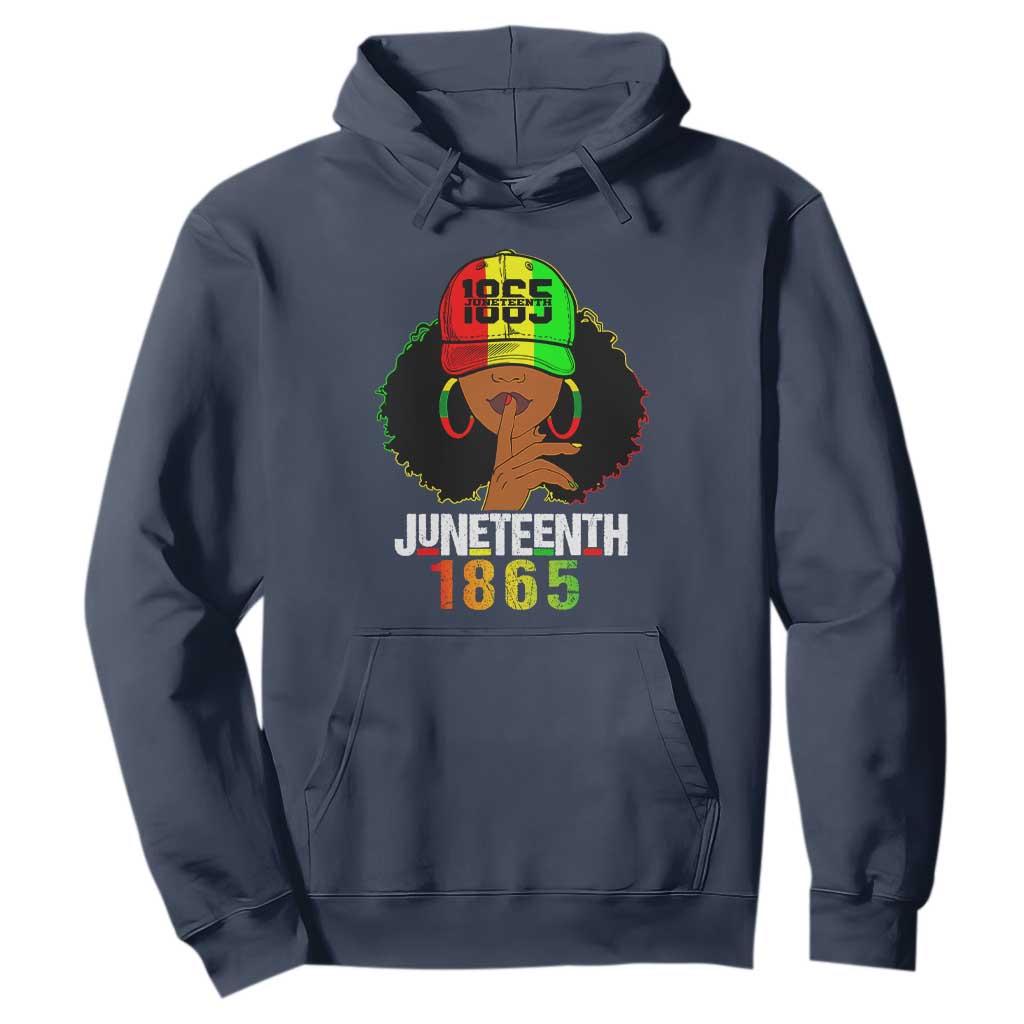 Queen Afro Hoodie Juneteenth 1865 TS01 Navy Printyourwear