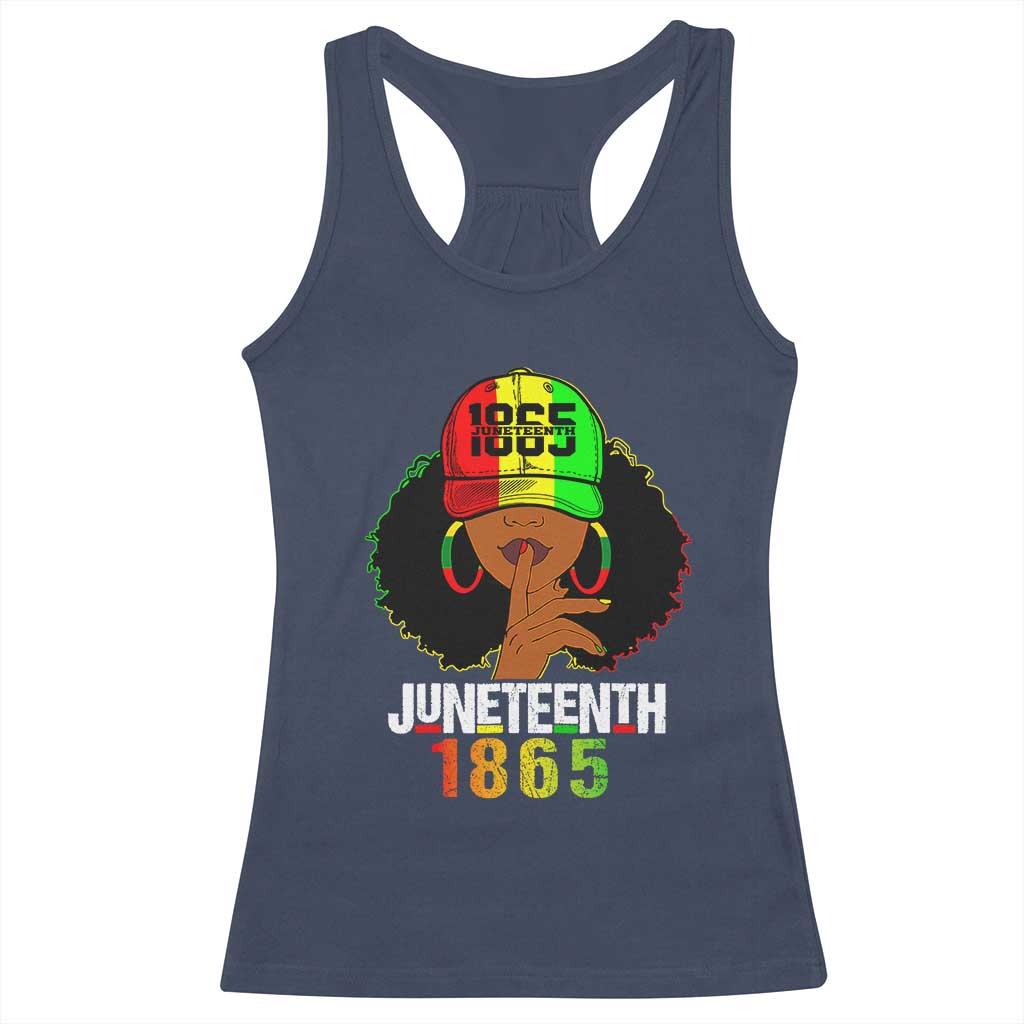Afro Queen Racerback Tank Top Juneteenth 1865 TS01 Navy Print Your Wear
