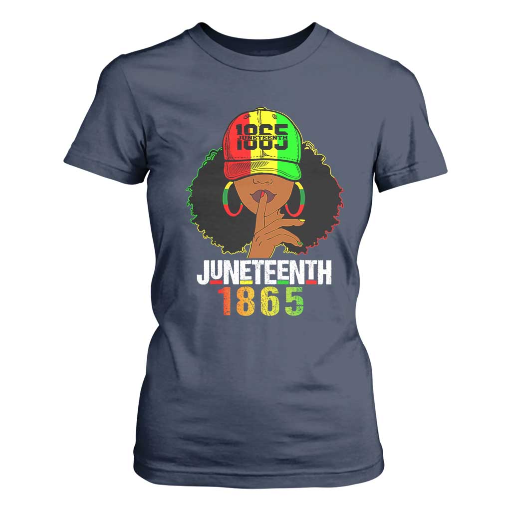 Afro Queen T Shirt For Women Juneteenth 1865 TS01 Navy Print Your Wear