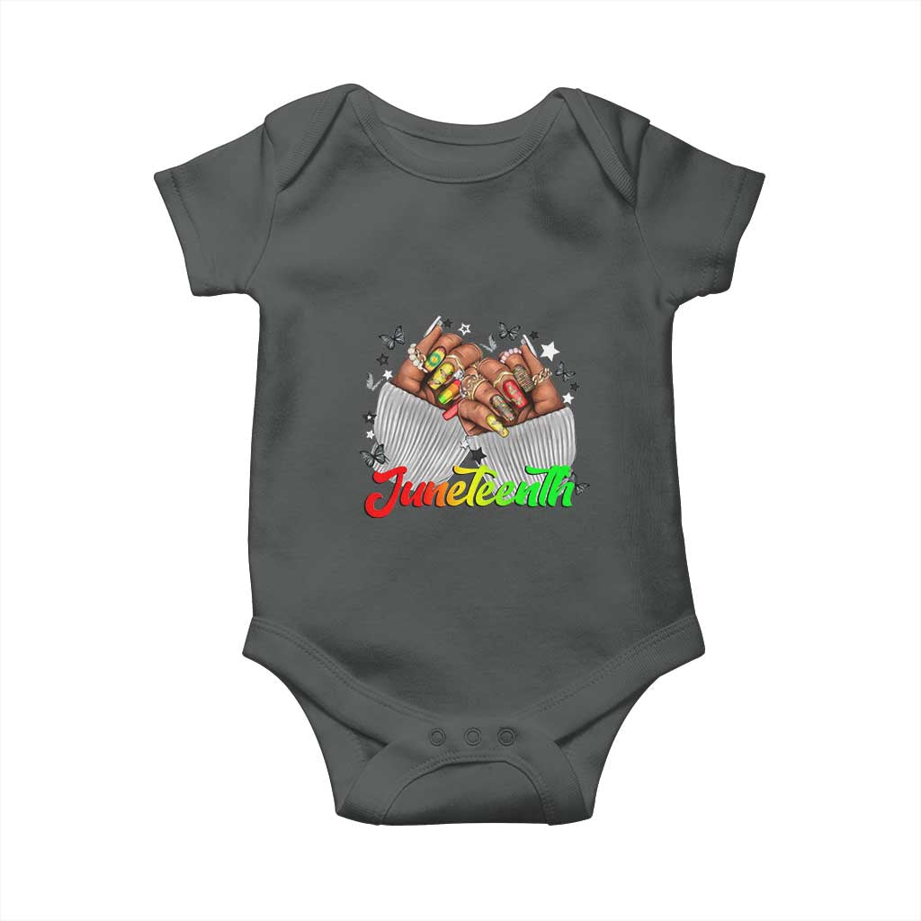 Juneteenth Celebration Baby Onesie Since 1865 Women Nails Butterflies TS01 Dark Heather Print Your Wear