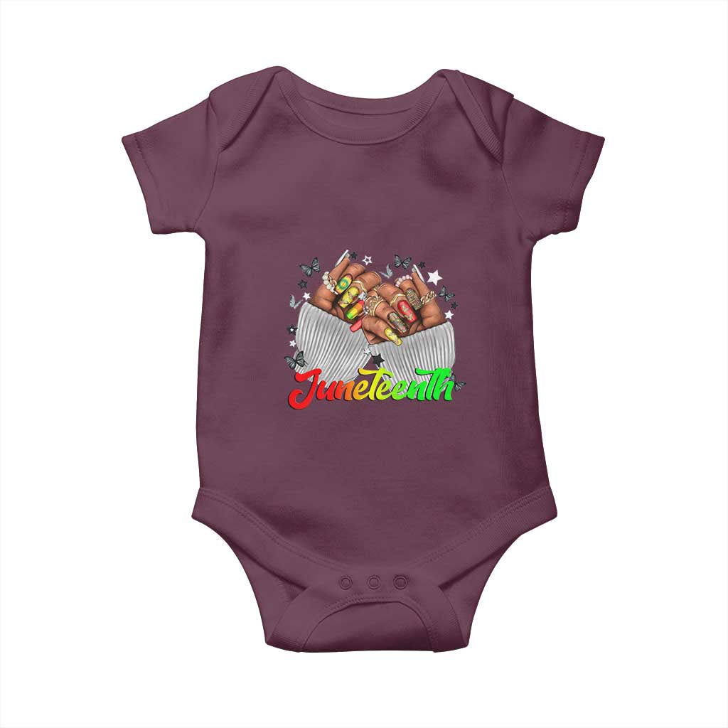 Juneteenth Celebration Baby Onesie Since 1865 Women Nails Butterflies TS01 Maroon Print Your Wear