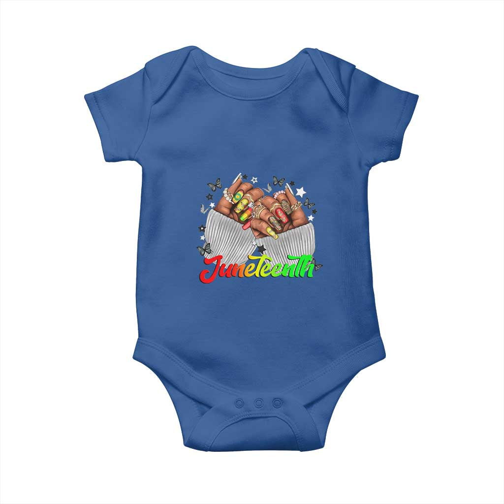 Juneteenth Celebration Baby Onesie Since 1865 Women Nails Butterflies TS01 Royal Blue Print Your Wear