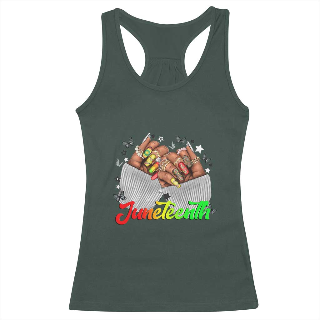 Juneteenth Celebration Racerback Tank Top Since 1865 Women Nails Butterflies TS01 Dark Forest Green Print Your Wear