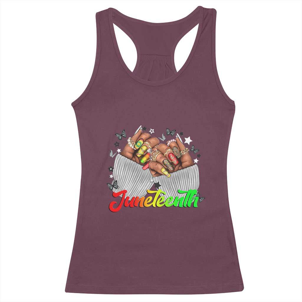 Juneteenth Celebration Racerback Tank Top Since 1865 Women Nails Butterflies TS01 Maroon Print Your Wear
