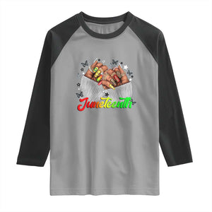 Juneteenth Celebration Raglan Shirt Since 1865 Women Nails Butterflies TS01 Sport Gray Black Print Your Wear