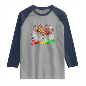 Juneteenth Celebration Raglan Shirt Since 1865 Women Nails Butterflies TS01 Sport Gray Navy Print Your Wear