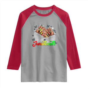 Juneteenth Celebration Raglan Shirt Since 1865 Women Nails Butterflies TS01 Sport Gray Red Print Your Wear