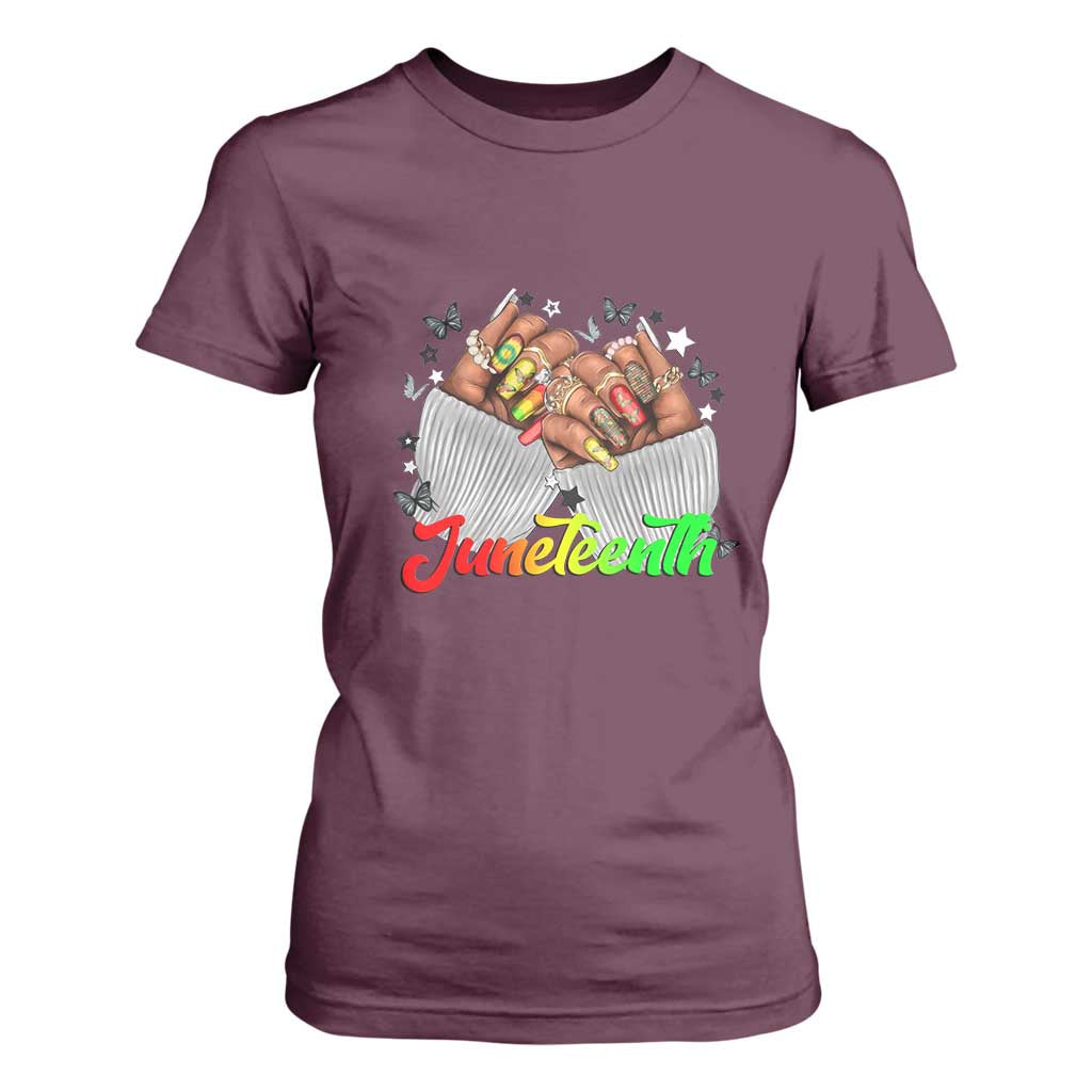 Juneteenth Celebration T Shirt For Women Since 1865 Women Nails Butterflies TS01 Maroon Print Your Wear